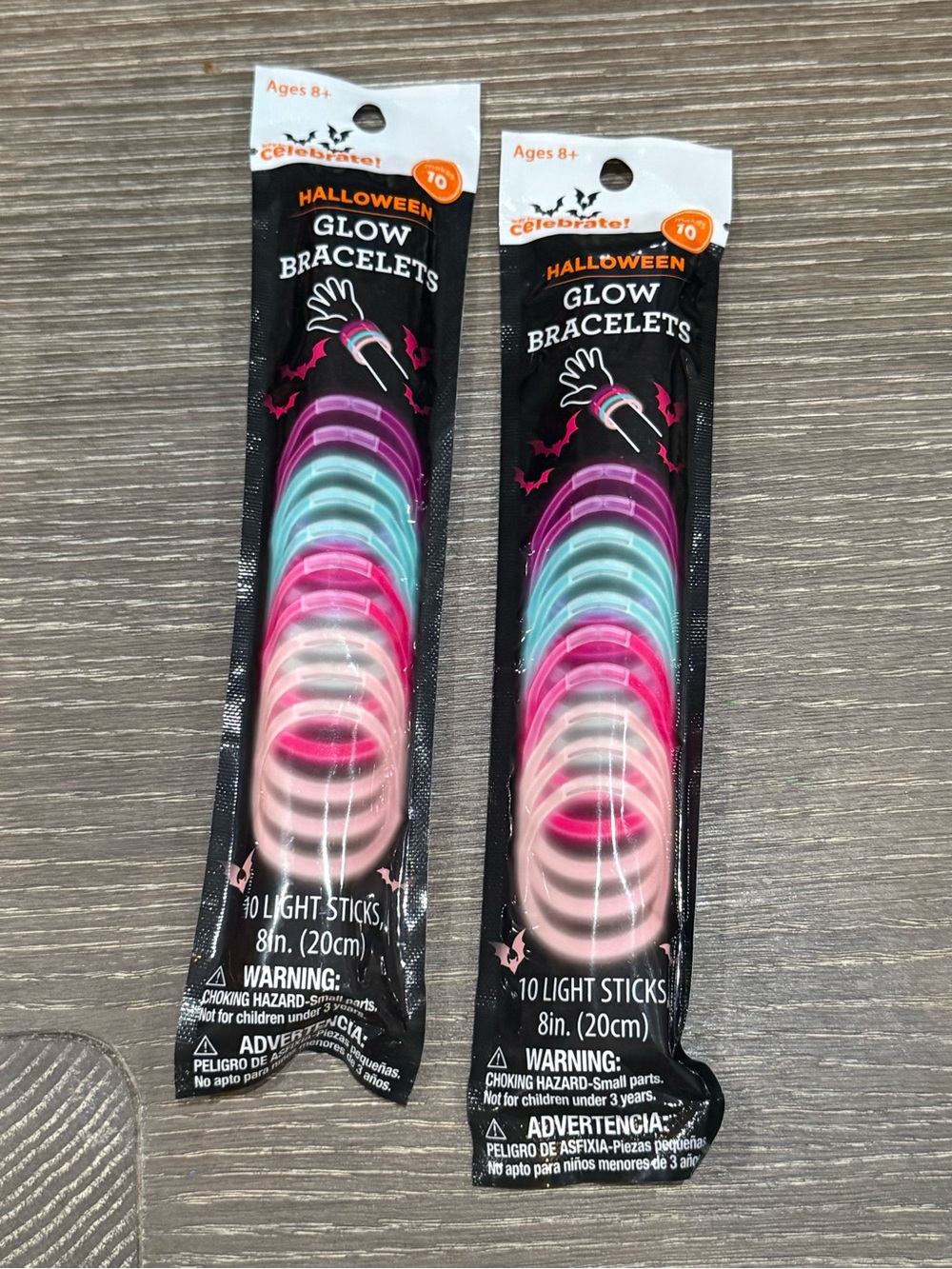 NWT Halloween Glow Bracelets - Pink, Blue, White (2 Packs) 10 light sticks